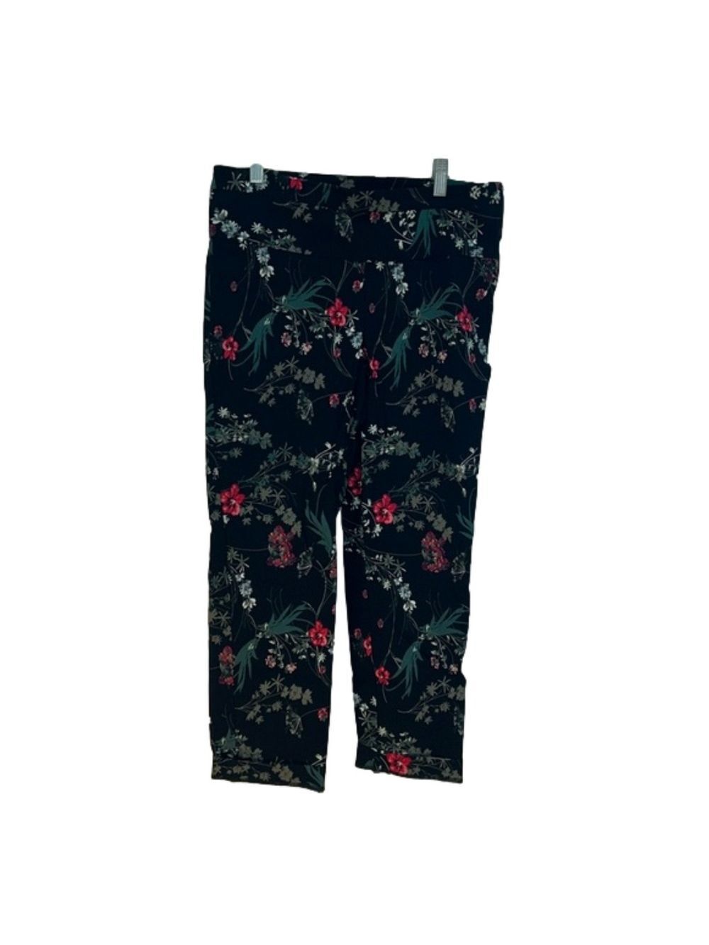 Size M: Black, Cuffed Pants with a Floral Print.
